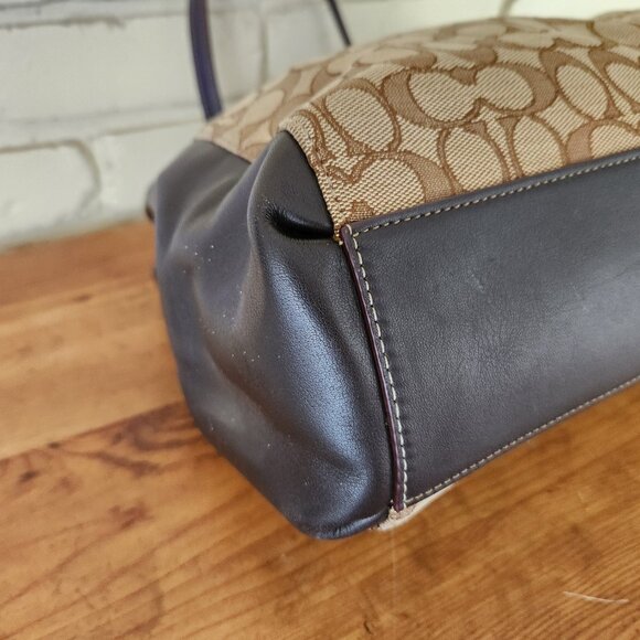 Euc Vintage Coach Signature Khaki & Brown Leather Shoulder Bag Purse - Picture 12 of 16